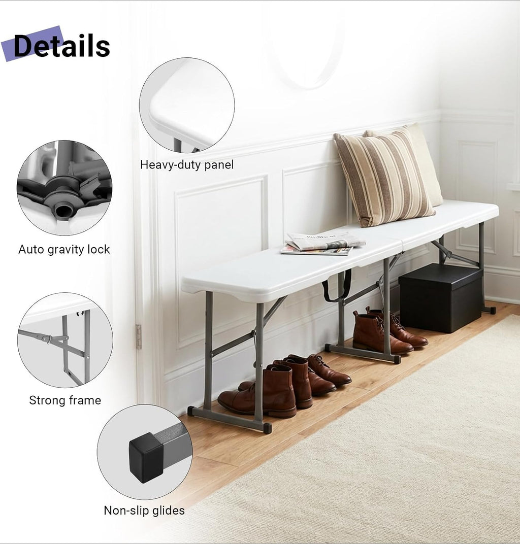 6ft White Plastic Folding Bench
