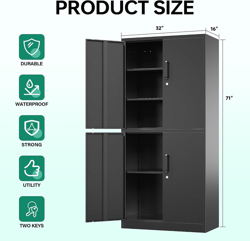 Black 4‑Door Metal Storage Cabinet
