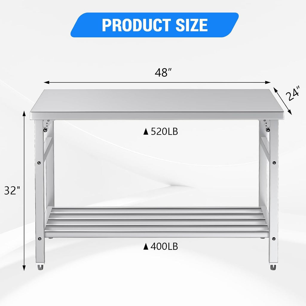 48×24 Inches Stainless Steel Foldable Work Table