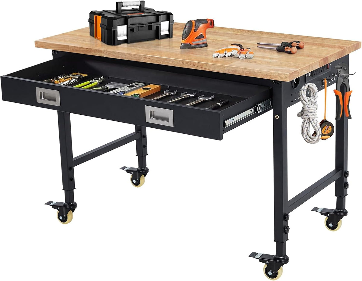 48×24 in Rolling Adjustable Workbench with Drawers