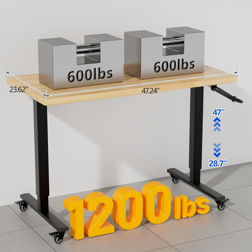 48" Height‑Adjustable Rolling Wood‑Top Workbench