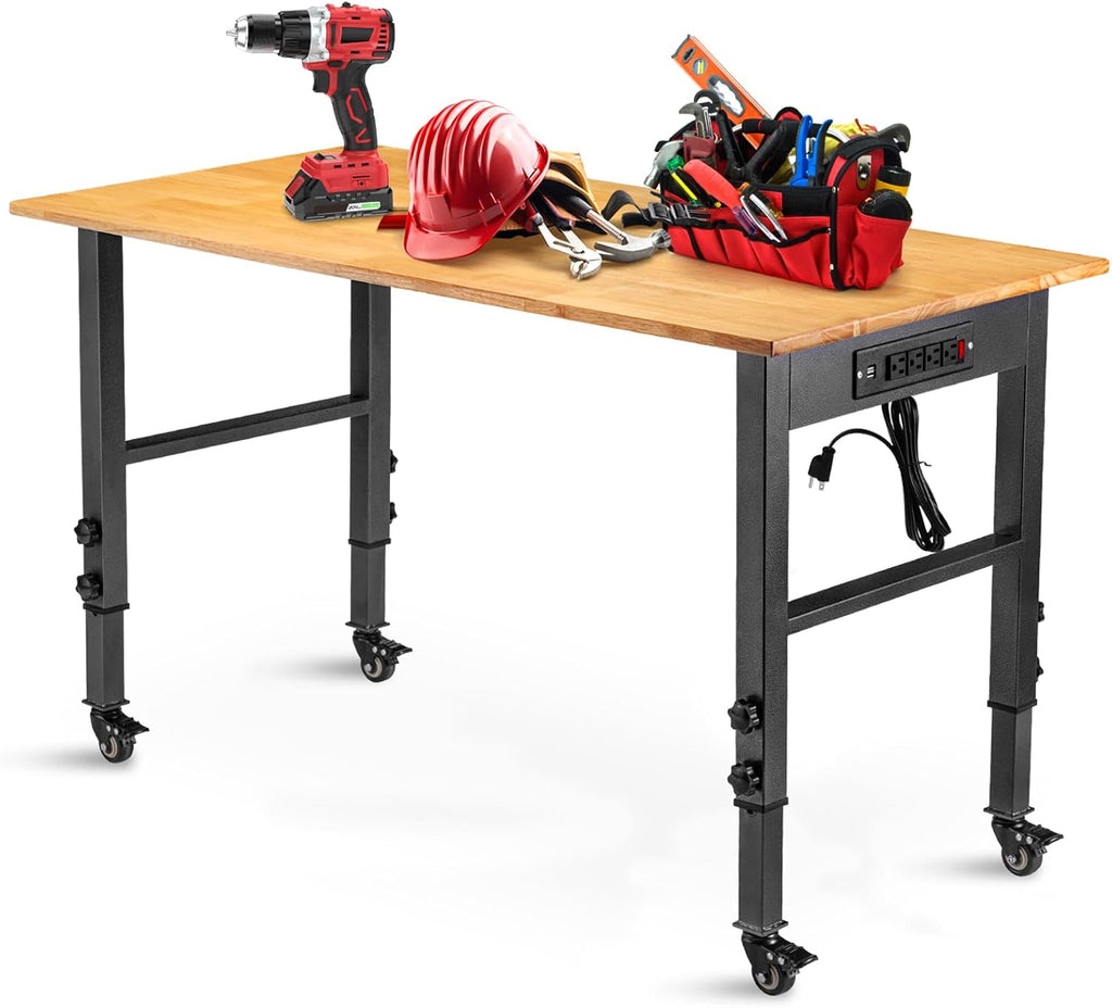 48" Rolling Adjustable Workbench with Outlet