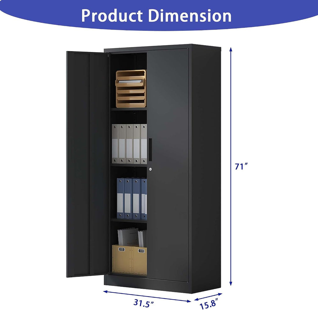71" Black Metal Garage Storage Cabinet