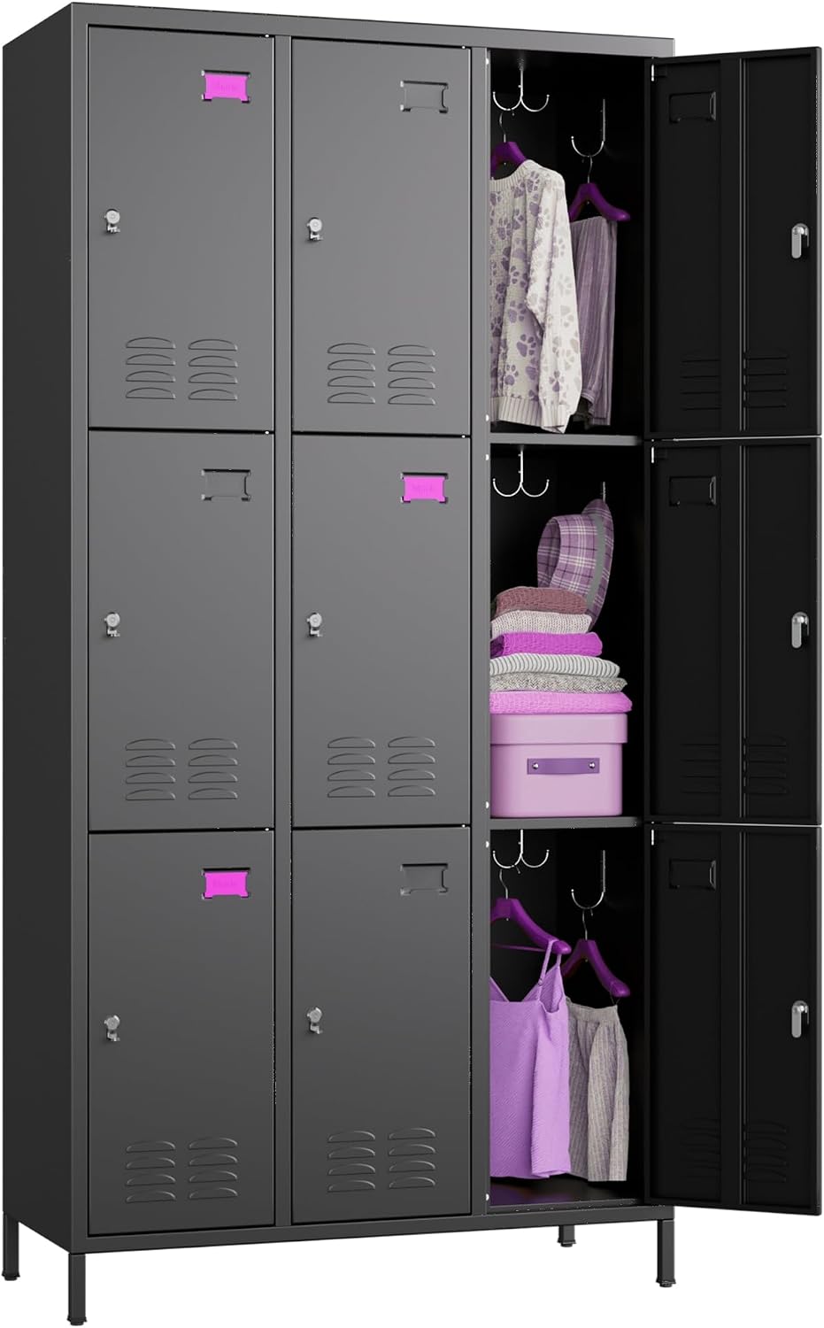 Black 9‑Doors Metal Storage Locker