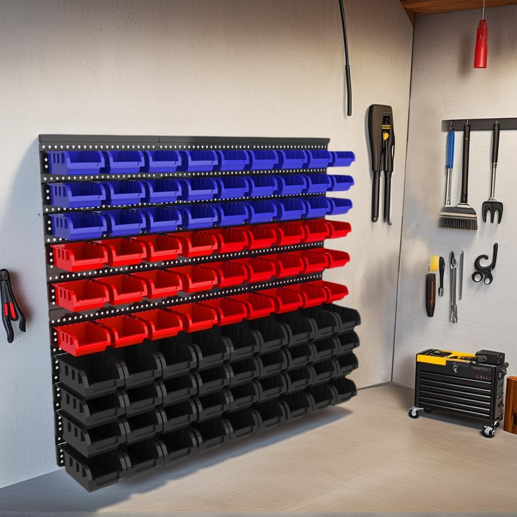 90PCS Wall‑Mounted Plastic Storage Bin Rack