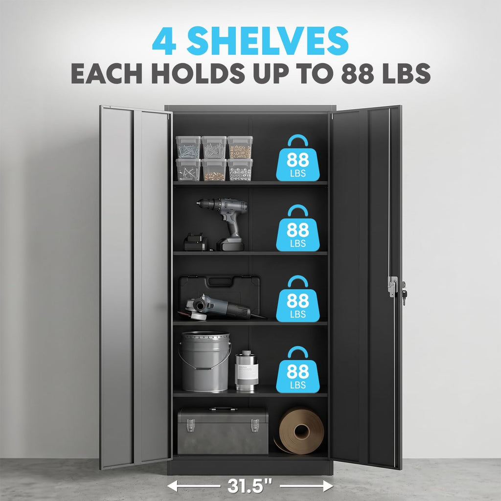 Black Tall Metal Garage Storage Cabinet