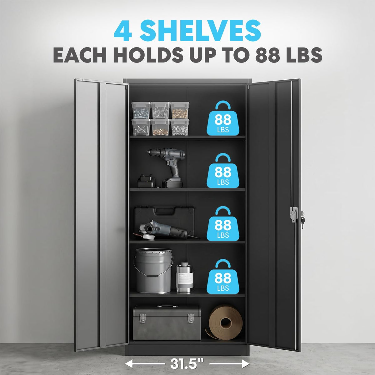 Black Tall Metal Garage Storage Cabinet