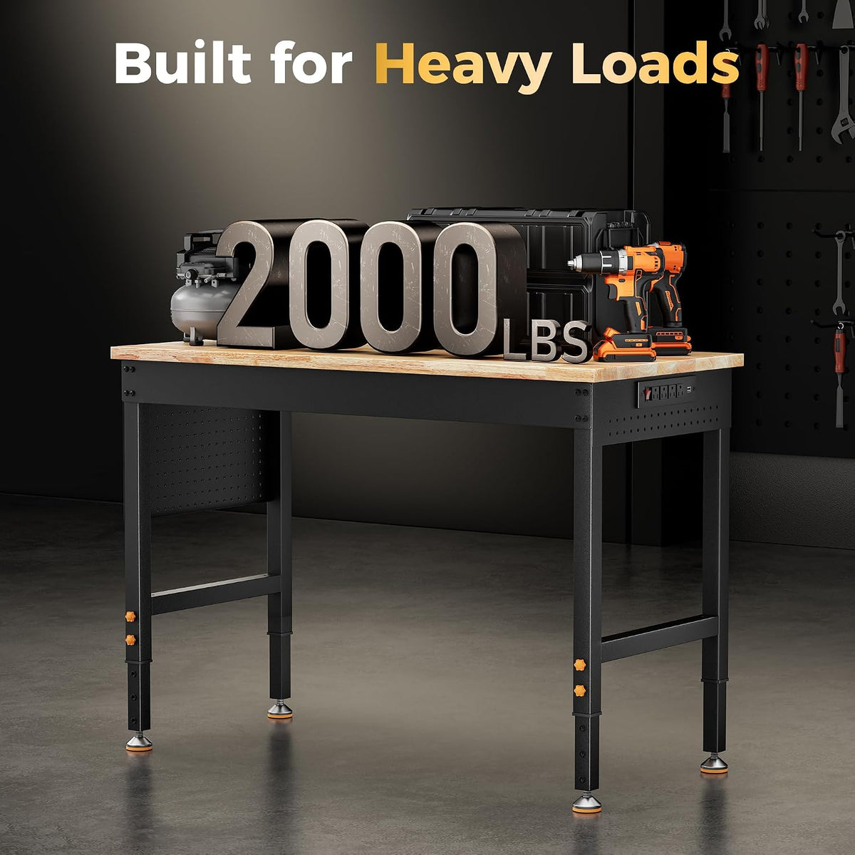 48" Rolling Workbench with Pegboard & Outlet