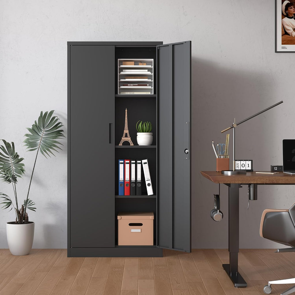 71" Black Metal Garage Storage Cabinet