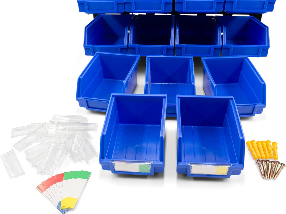 16‑Bin Wall‑Mounted Steel Storage Bin Set
