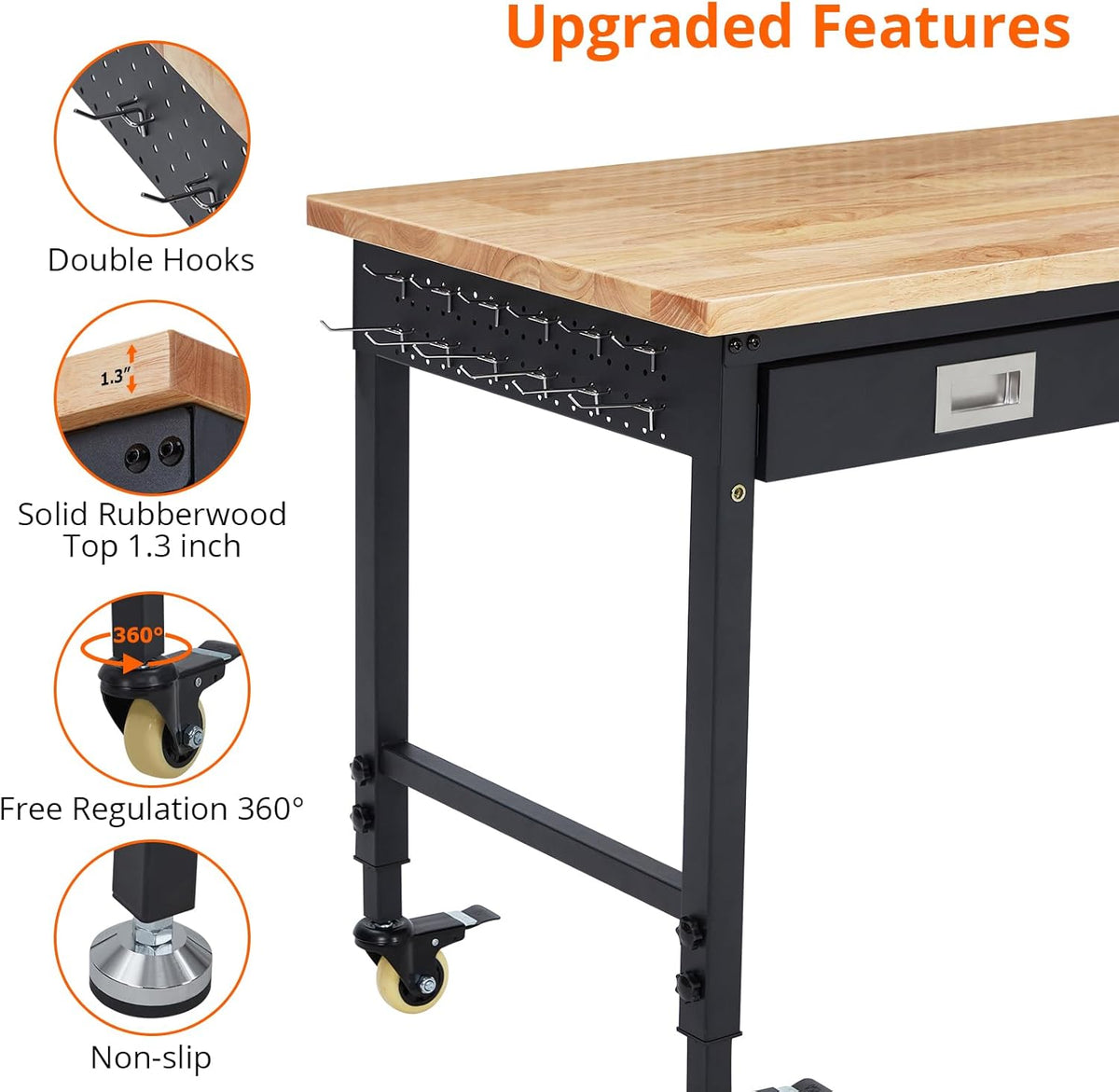 48×24 in Rolling Adjustable Workbench with Drawers