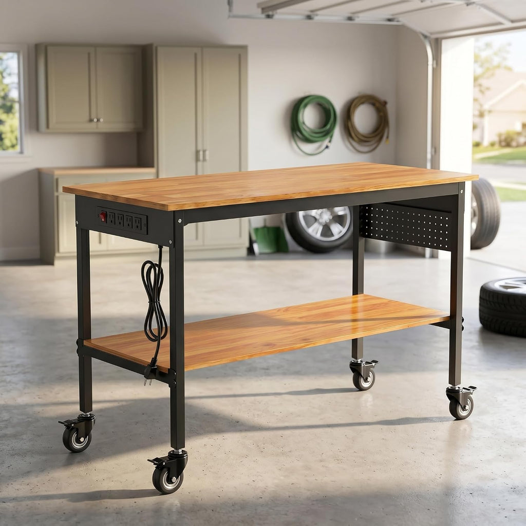 60" Rolling Adjustable Workbench with Outlet