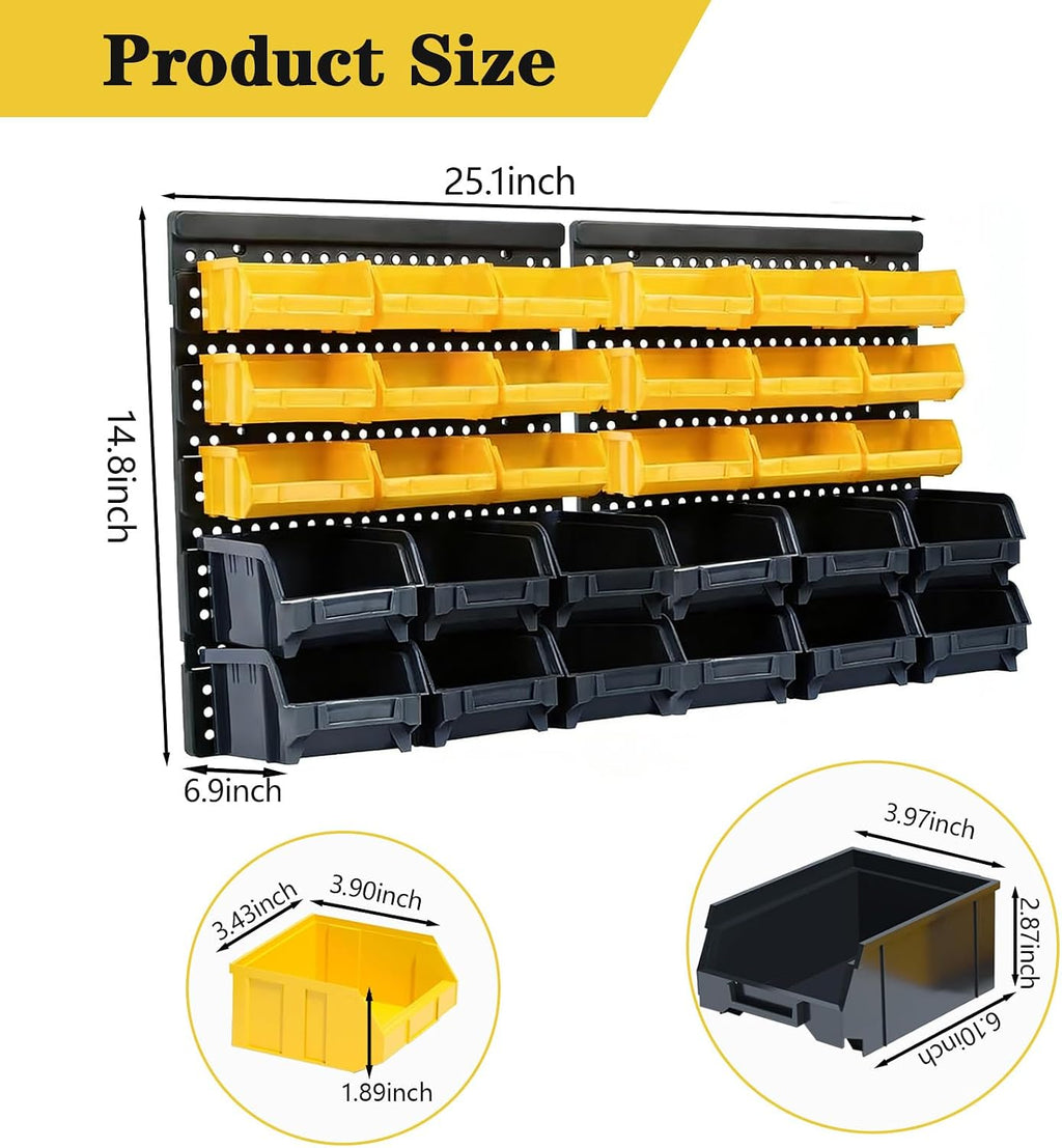 30‑Bin Wall‑Mounted Plastic Parts Storage Rack