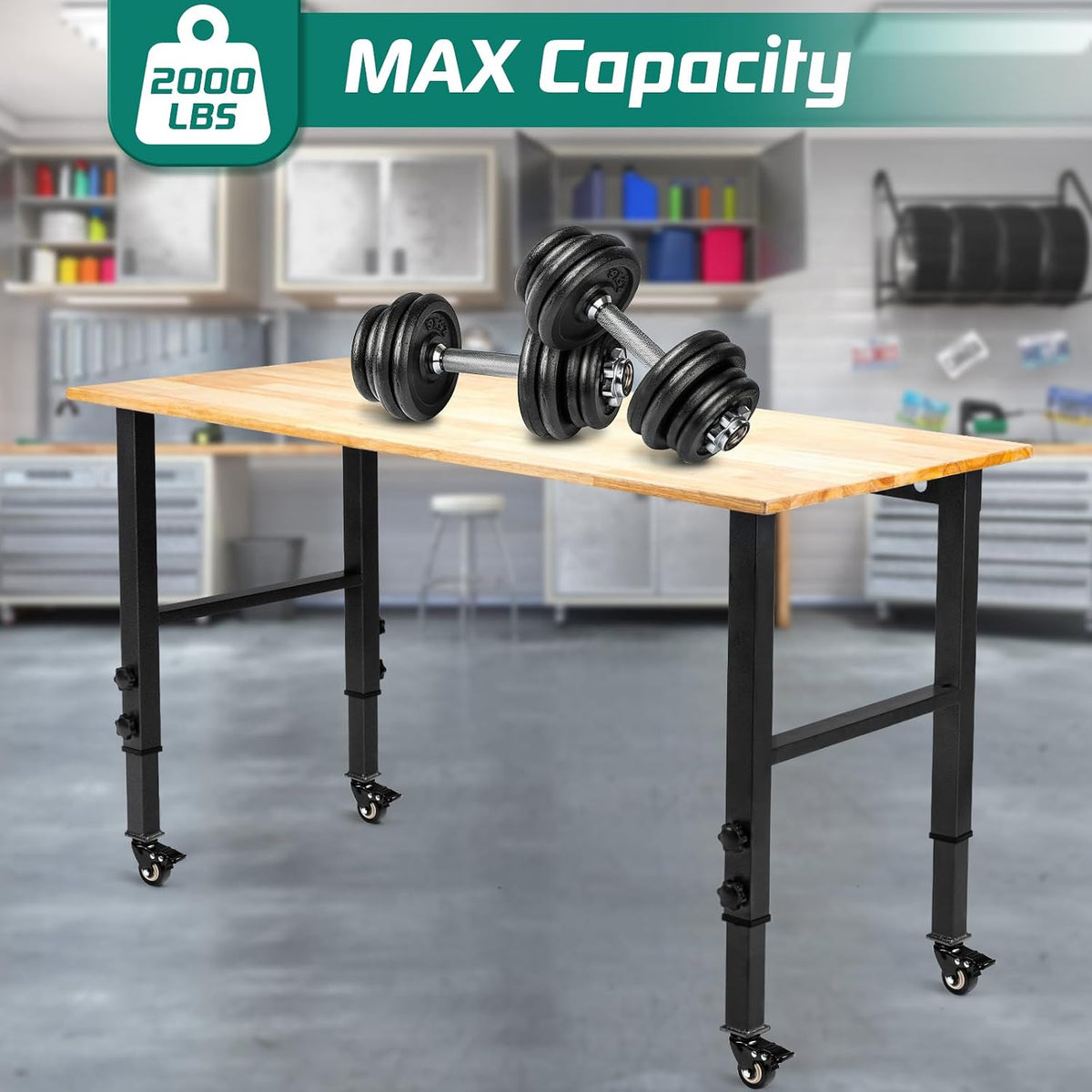 48" Adjustable Rolling Heavy‑Duty Workbench