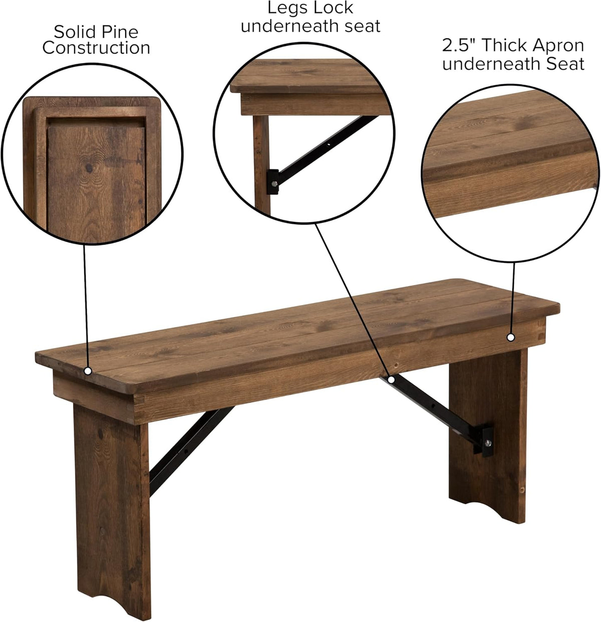 40"×12" Rustic Pine Folding Bench