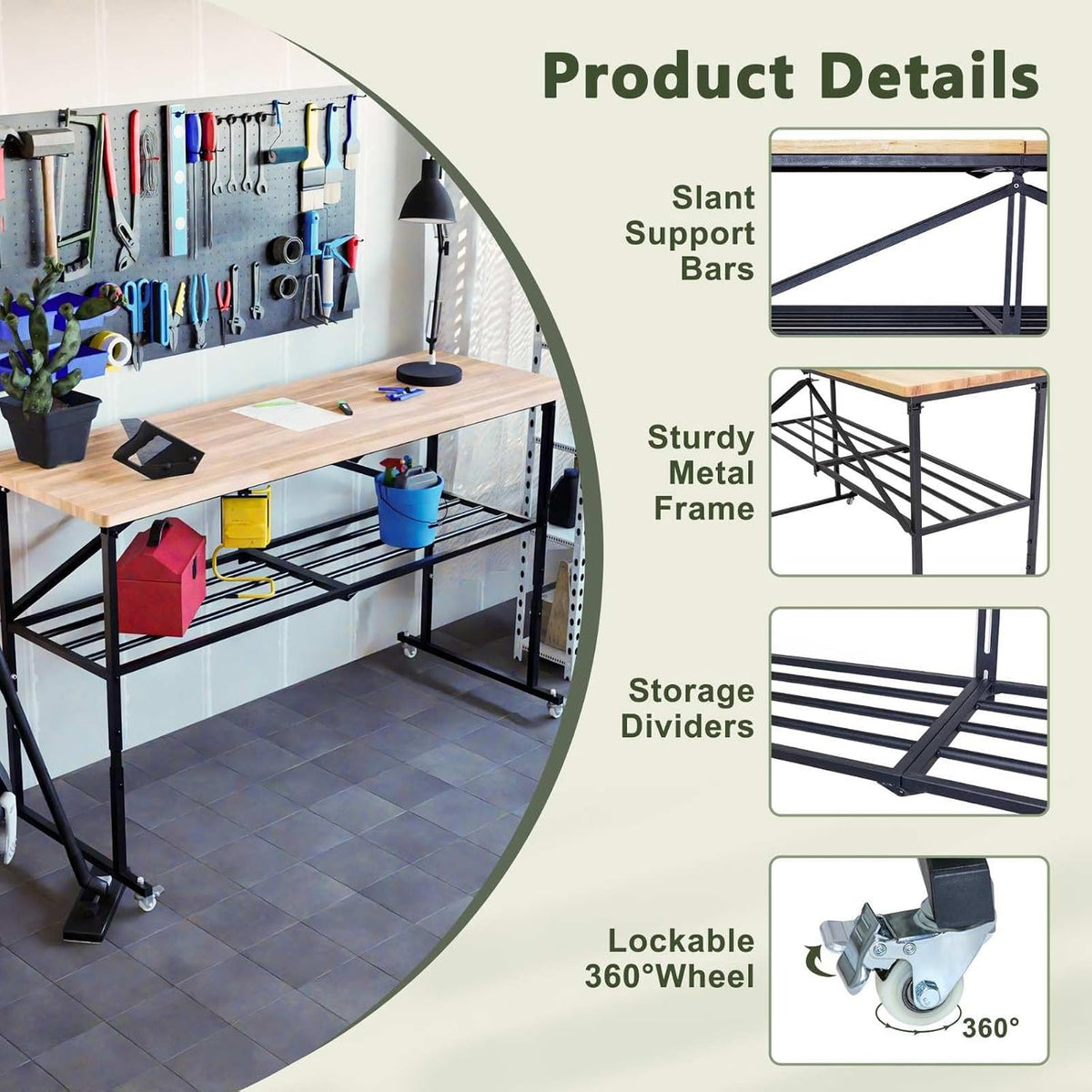 68.5" Natural Folding Workbench