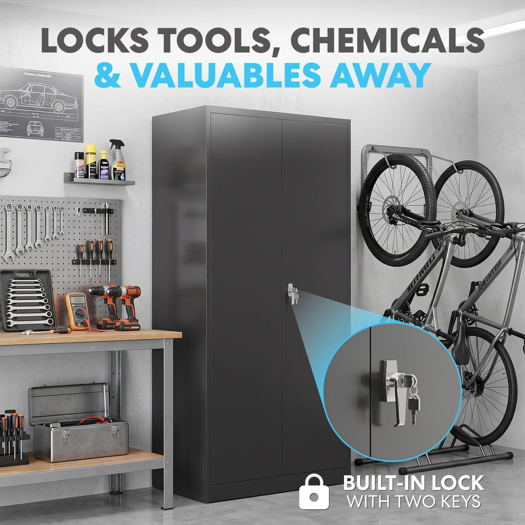 Black Tall Metal Garage Storage Cabinet