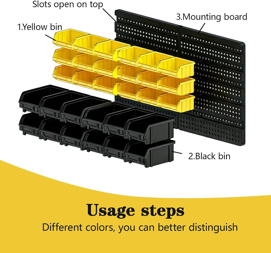 30‑Bin Wall‑Mounted Plastic Parts Storage Rack