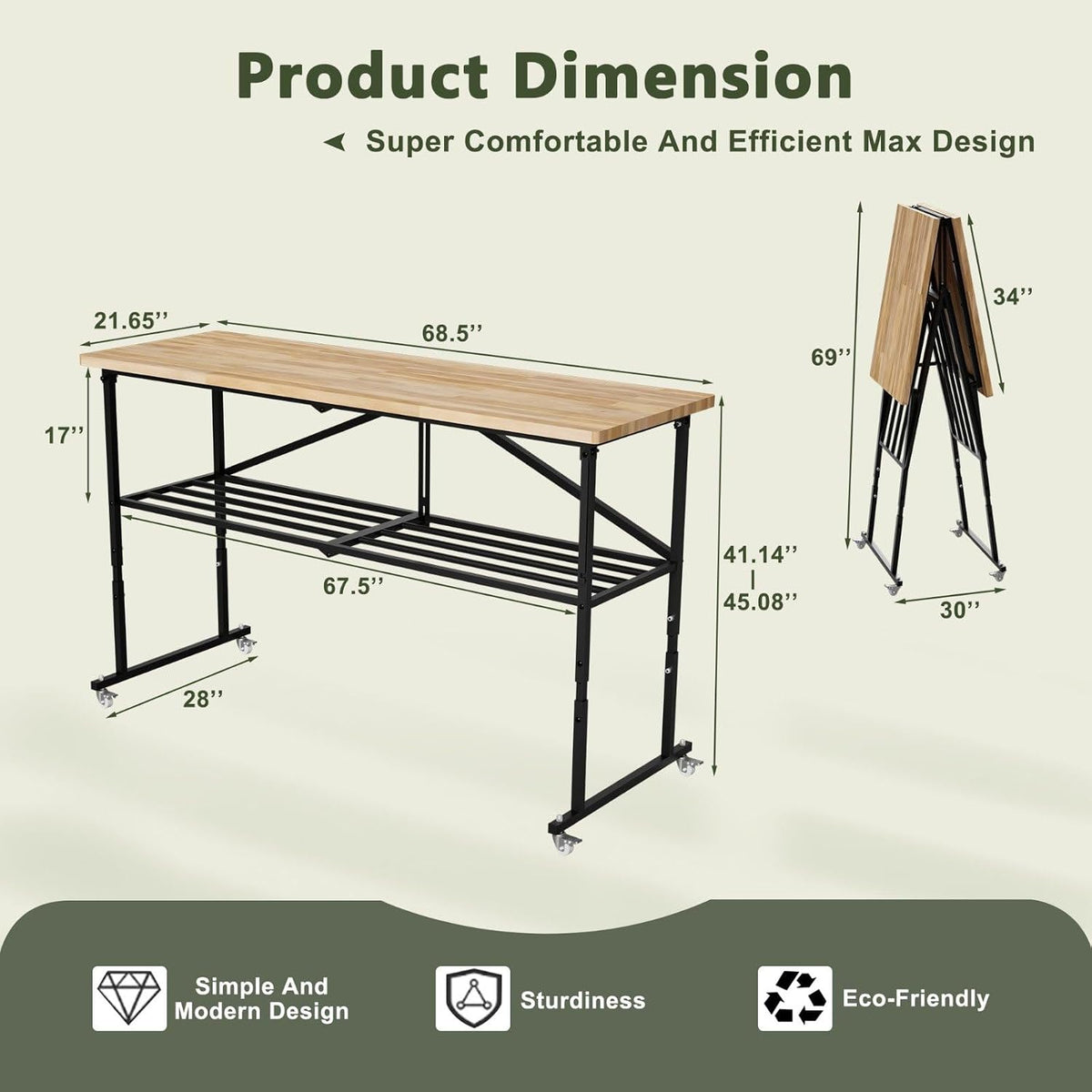 68.5" Natural Folding Workbench