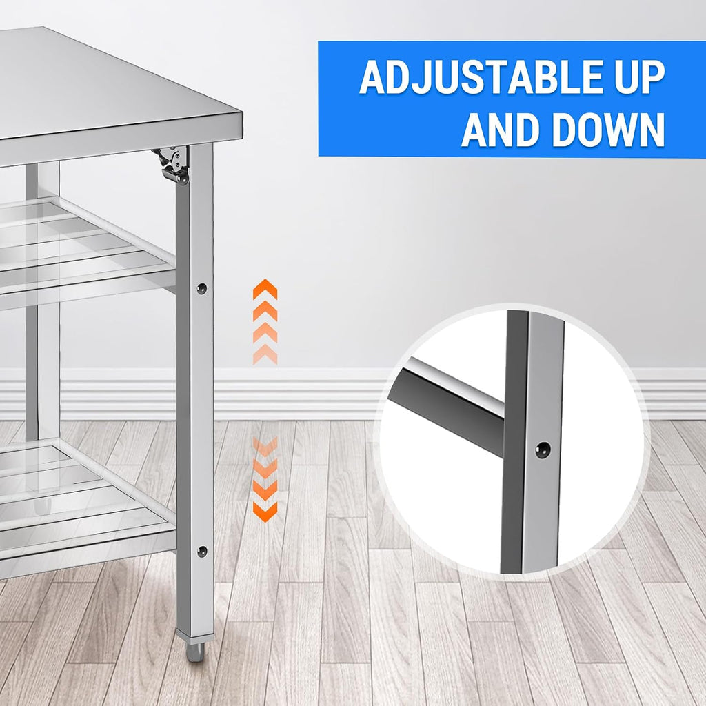 48×24 Inches Stainless Steel Foldable Work Table
