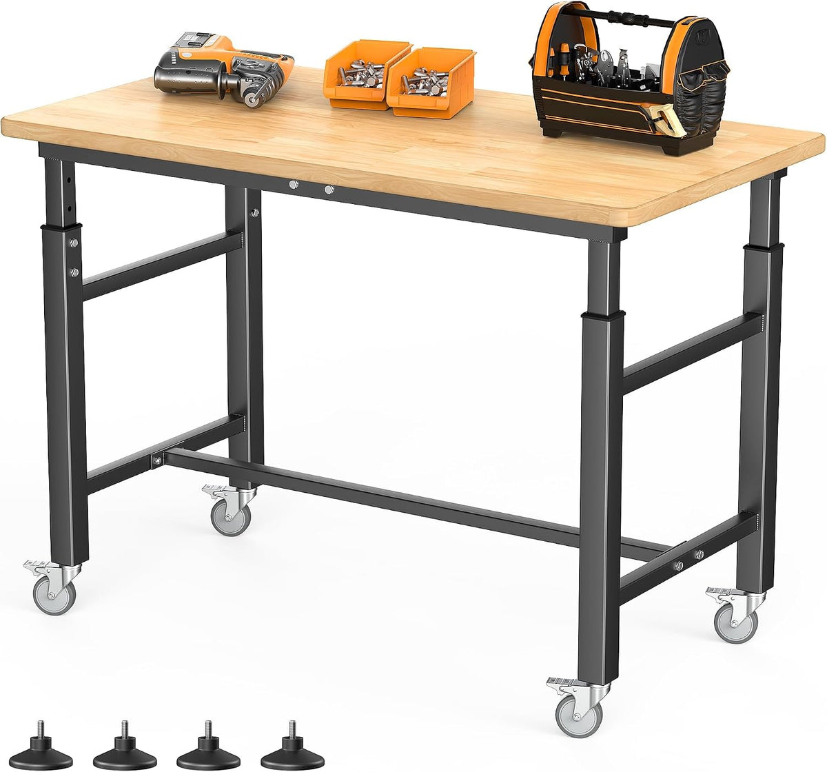 42×20 in Rolling Adjustable Rubberwood‑Top Workbench