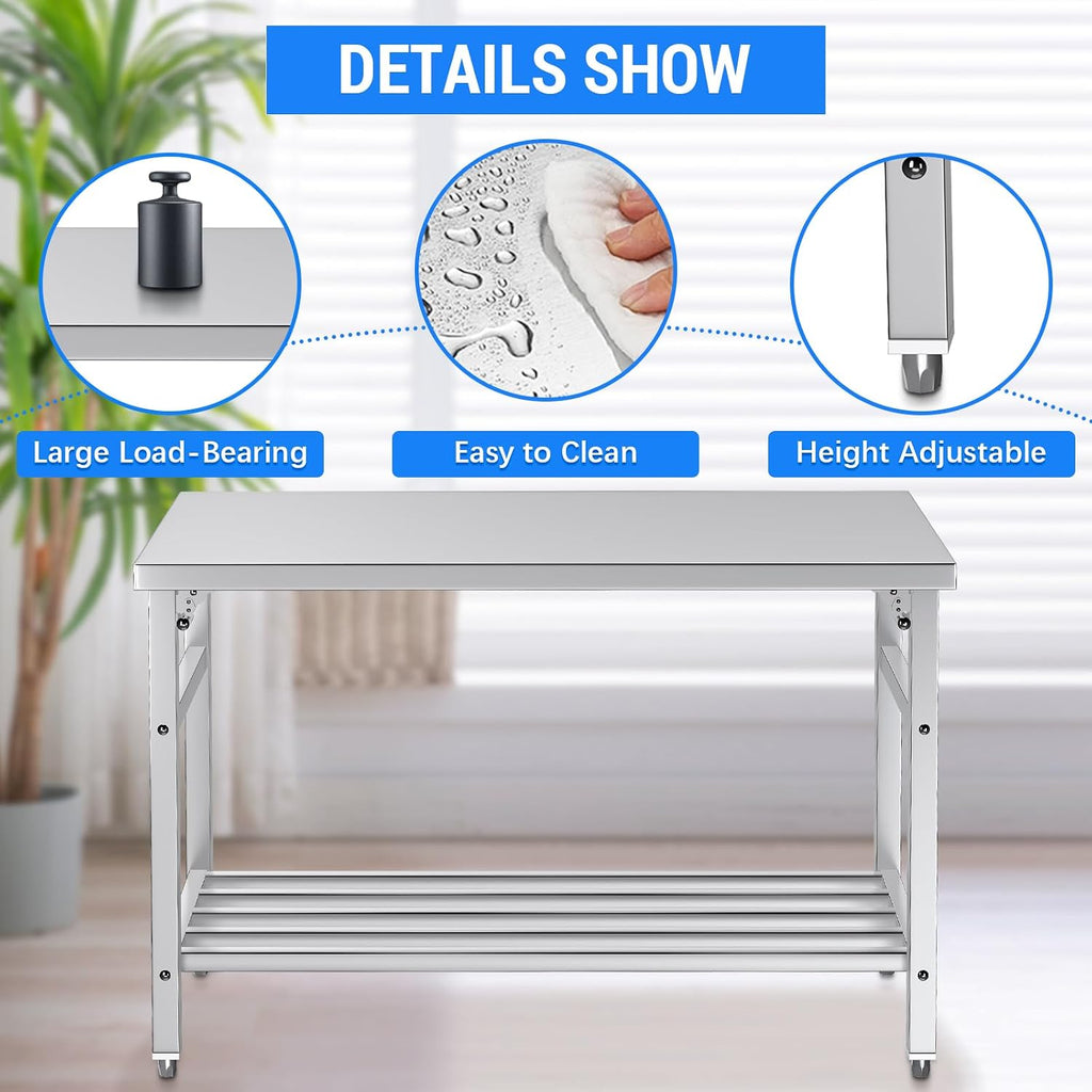 48×24 Inches Stainless Steel Foldable Work Table