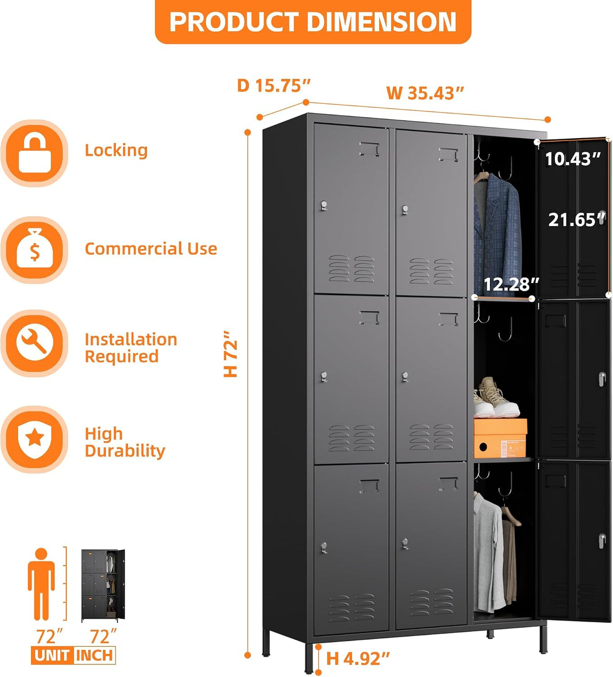Black 9‑Doors Metal Storage Locker