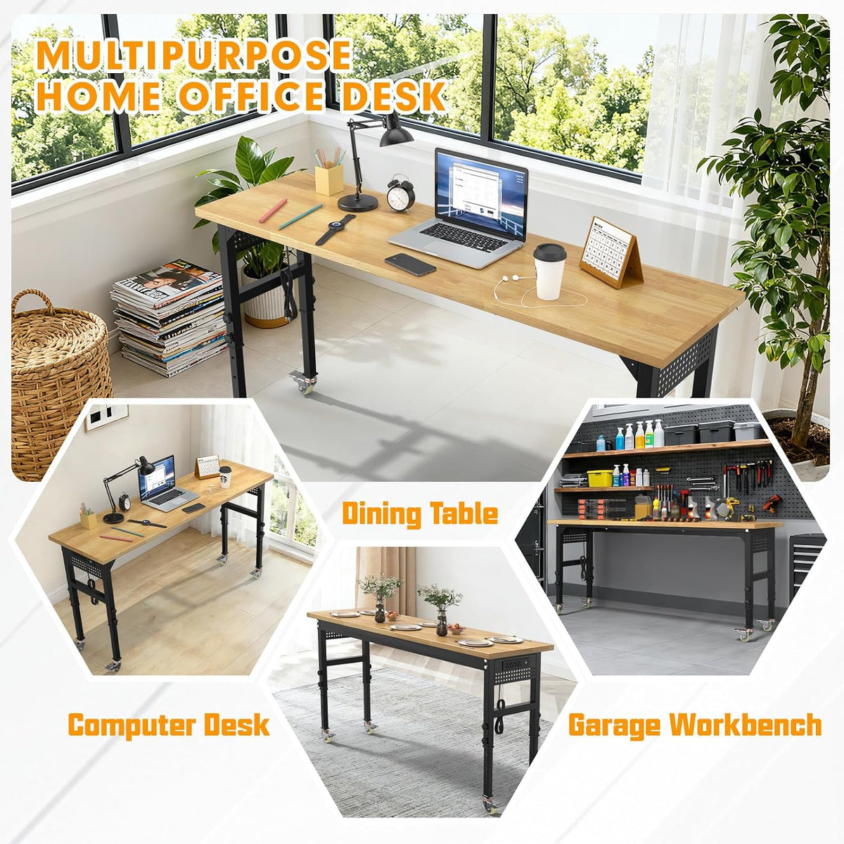 70" Adjustable Height Rolling Heavy‑Duty Workbench