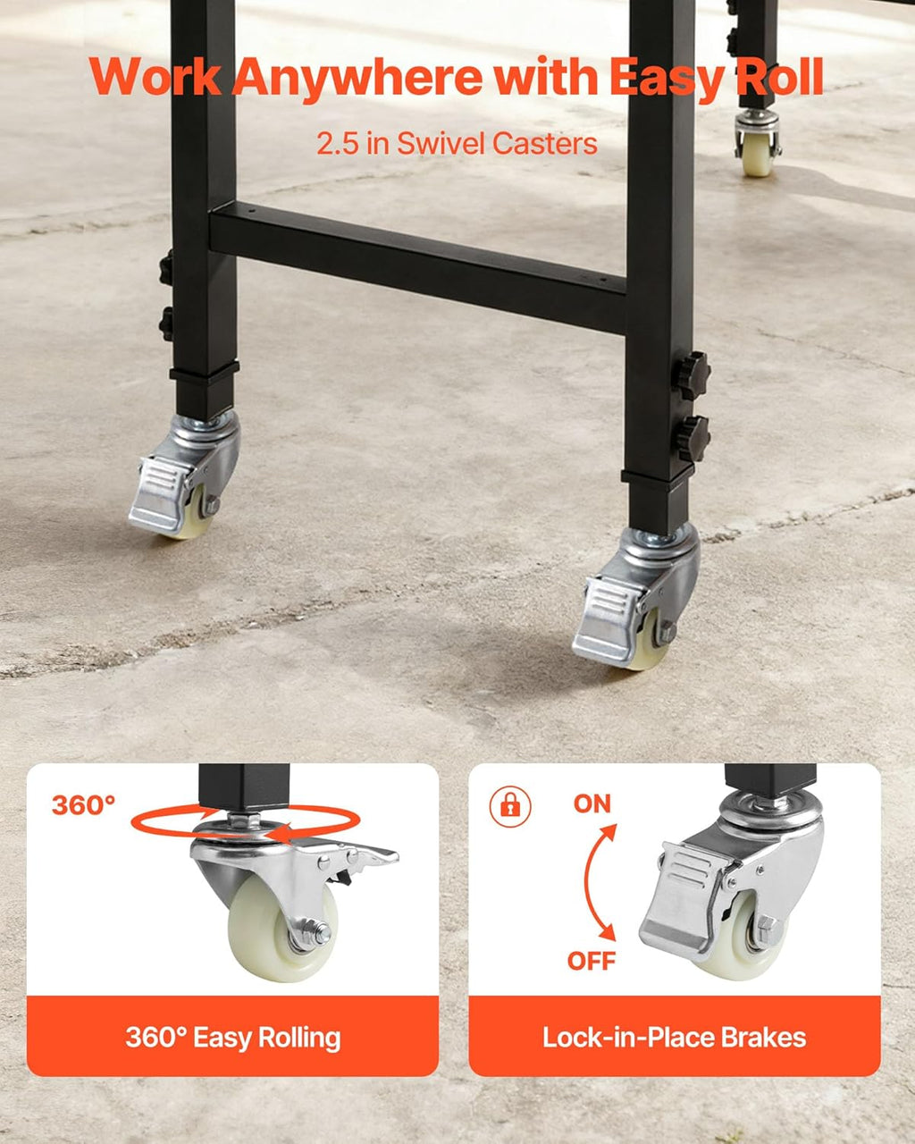 60×24 in Rolling Adjustable Hardwood‑Top Workbench