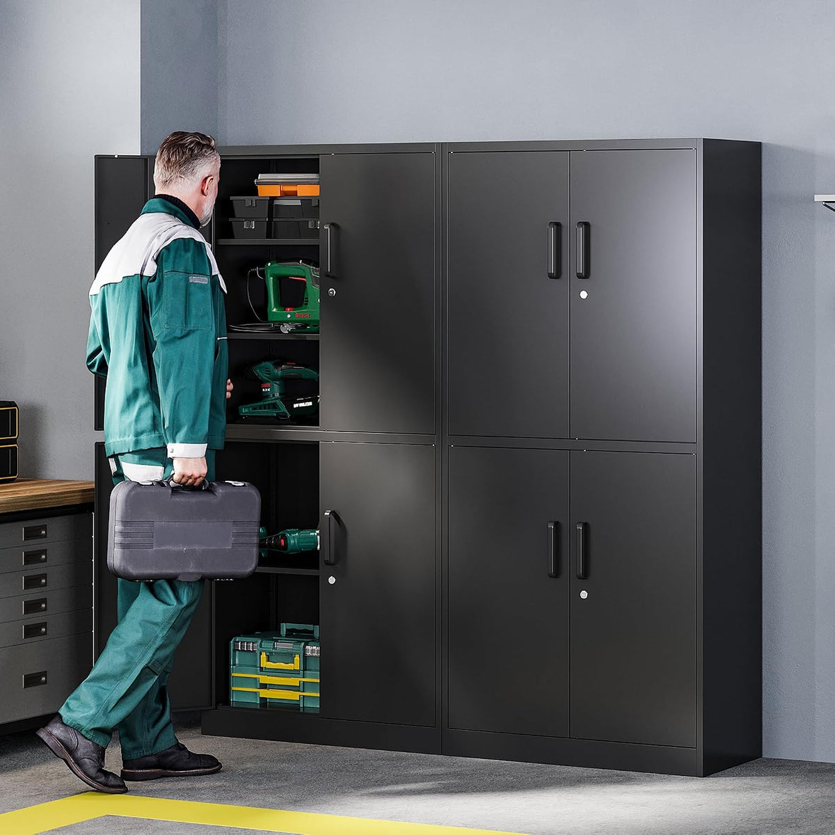 Black 4‑Door Metal Storage Cabinet