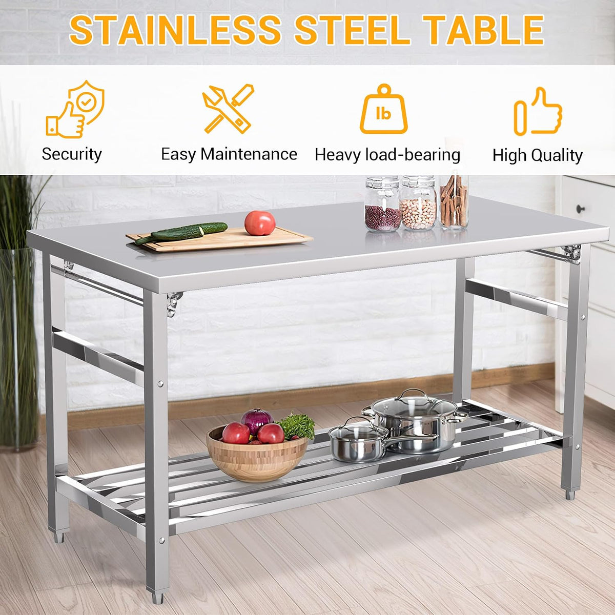60×24 Inch Stainless Steel Folding Table
