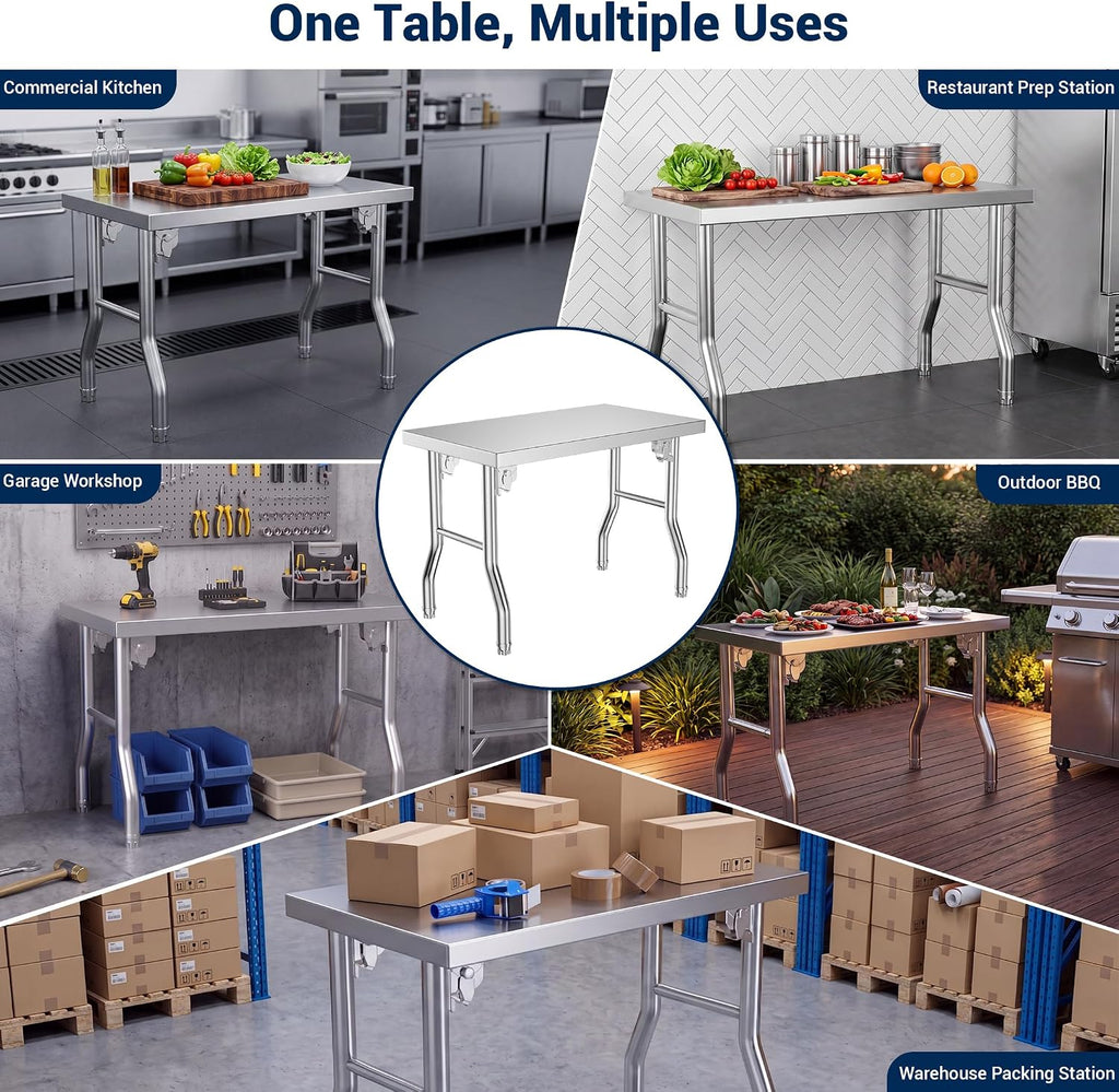 48×24 Inch Stainless Steel Folding Table