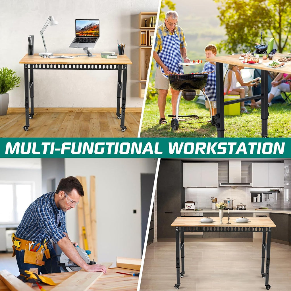 48" Adjustable Rolling Heavy‑Duty Workbench