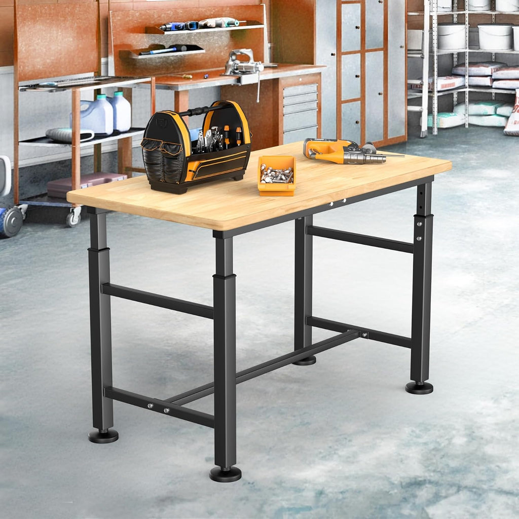 42×20 in Rolling Adjustable Rubberwood‑Top Workbench