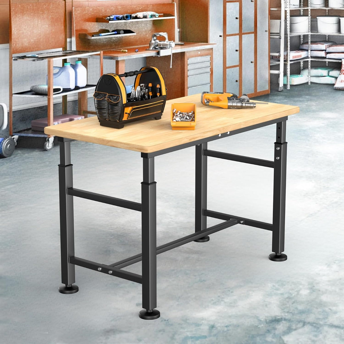 42×20 in Rolling Adjustable Rubberwood‑Top Workbench