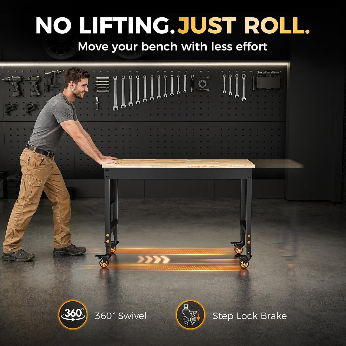 48" Rolling Workbench with Pegboard & Outlet
