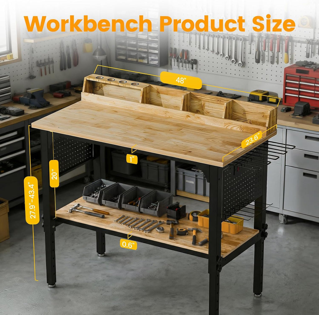 48" Rolling Height‑Adjustable Workbench