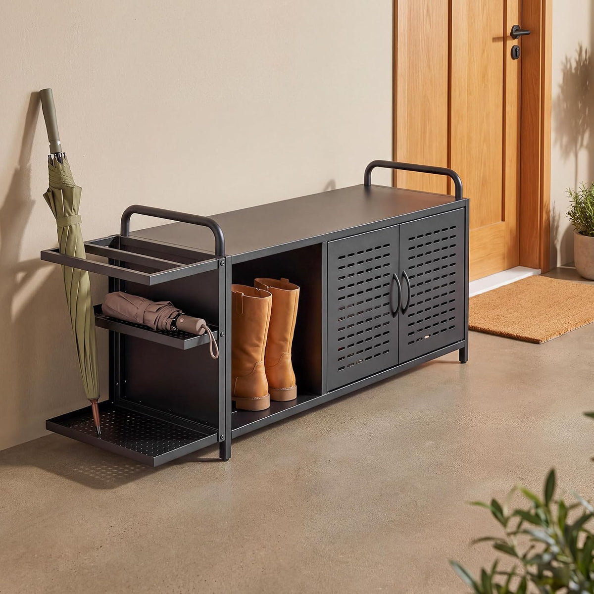 Black 600‑lb Shoe Storage Bench