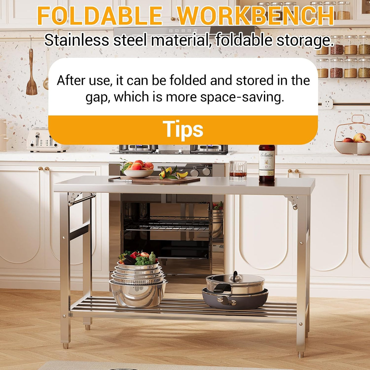 60×24 Inch Stainless Steel Folding Table