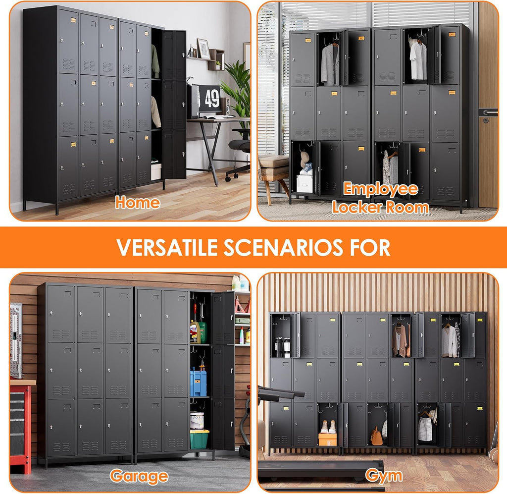 Black 9‑Doors Metal Storage Locker