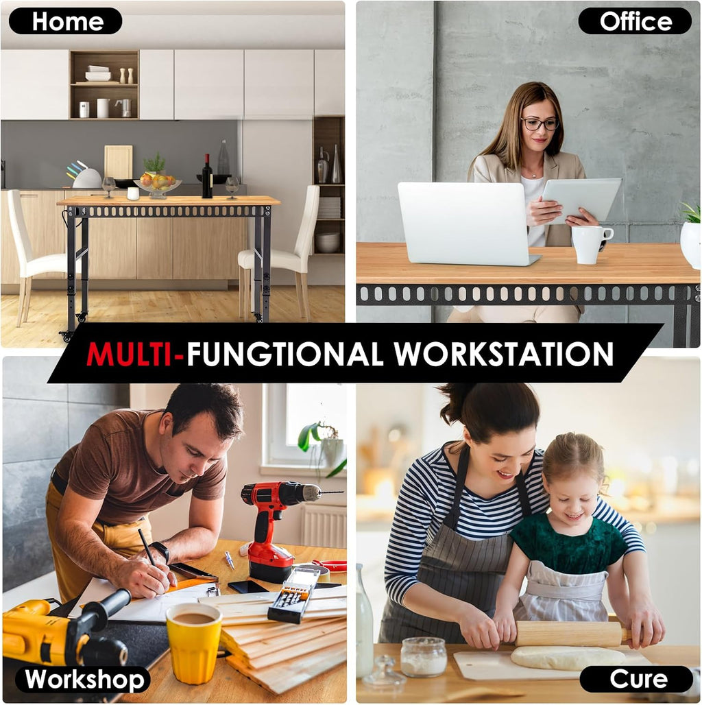 48" Rolling Adjustable Workbench with Outlet
