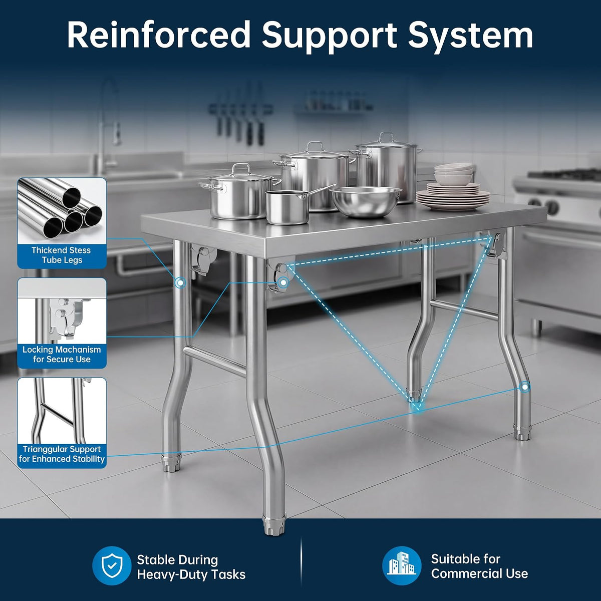 48×24 Inch Stainless Steel Folding Table