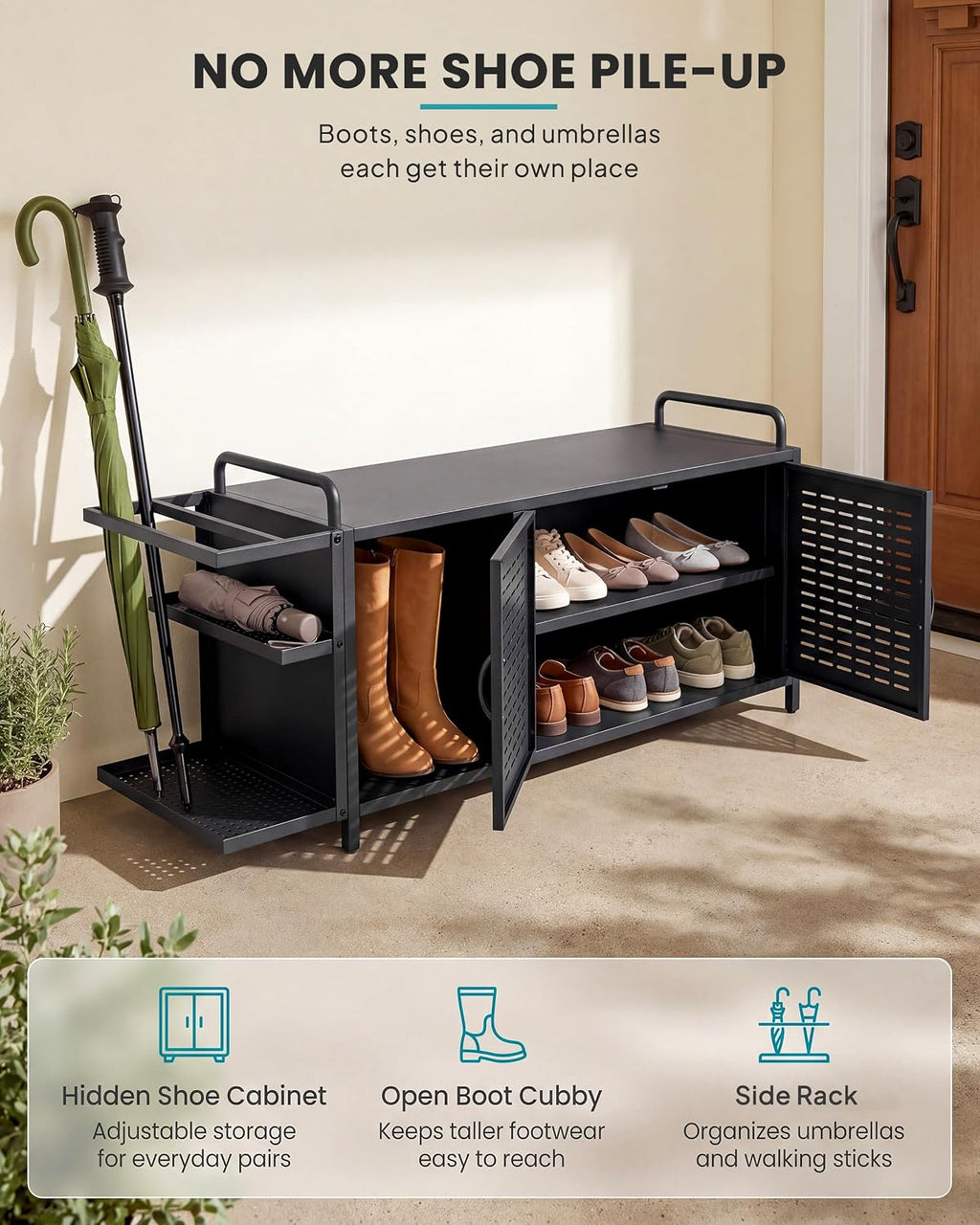 Black 600‑lb Shoe Storage Bench