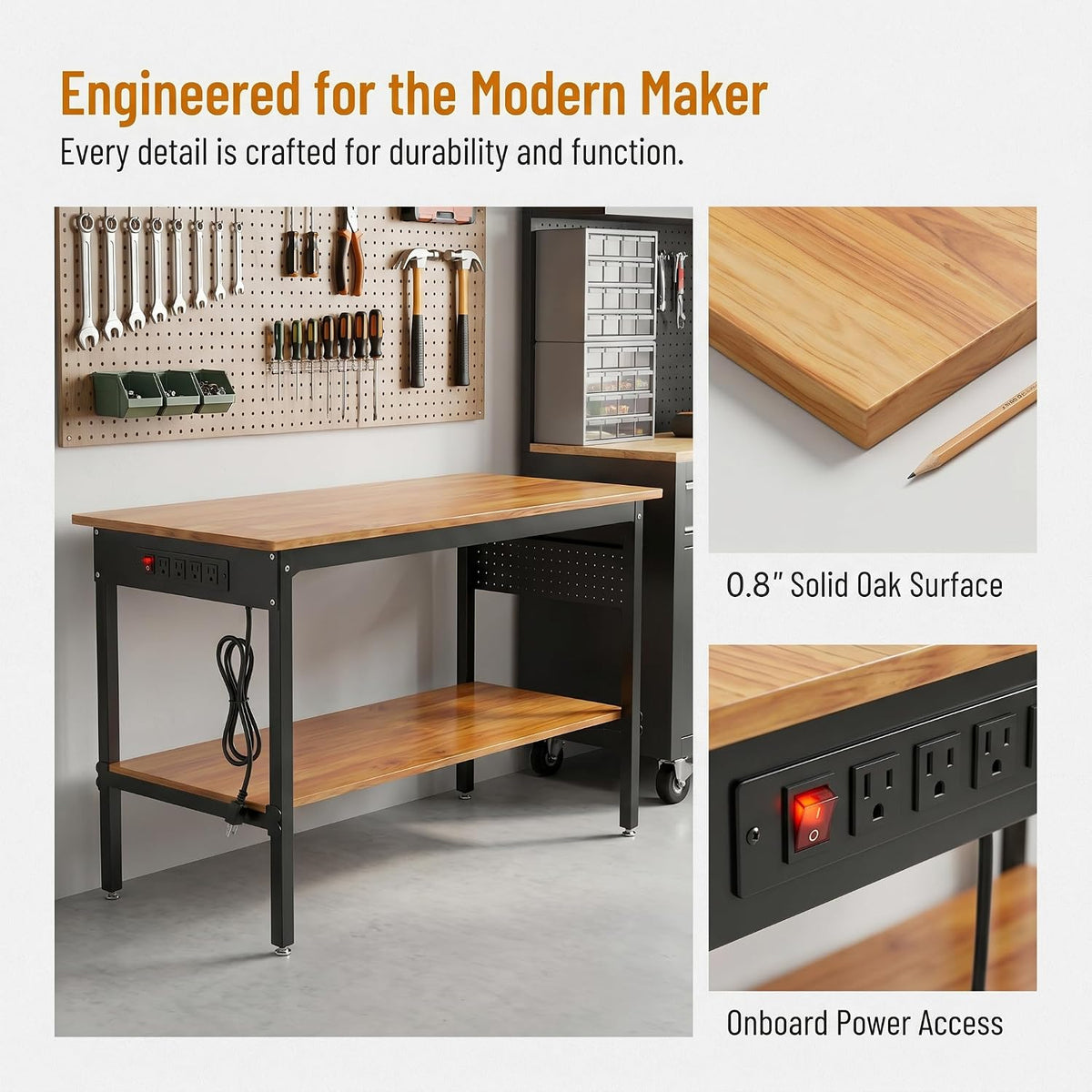 60" Rolling Adjustable Workbench with Outlet
