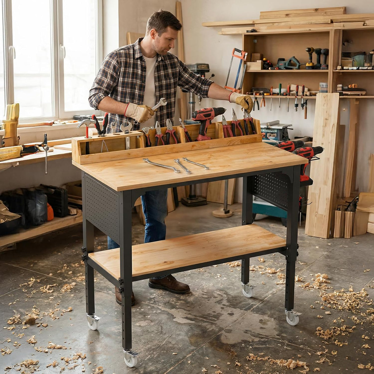 48" Rolling Height‑Adjustable Workbench
