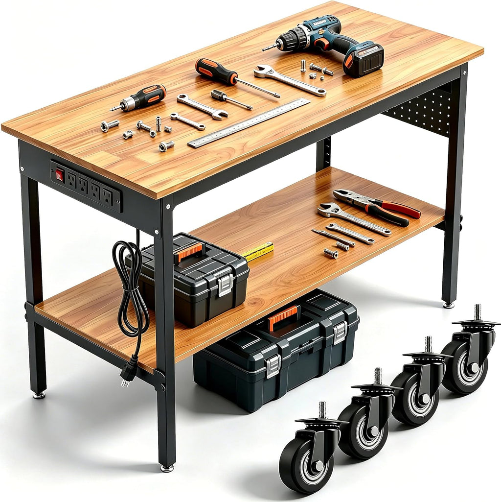 60" Rolling Adjustable Workbench with Outlet