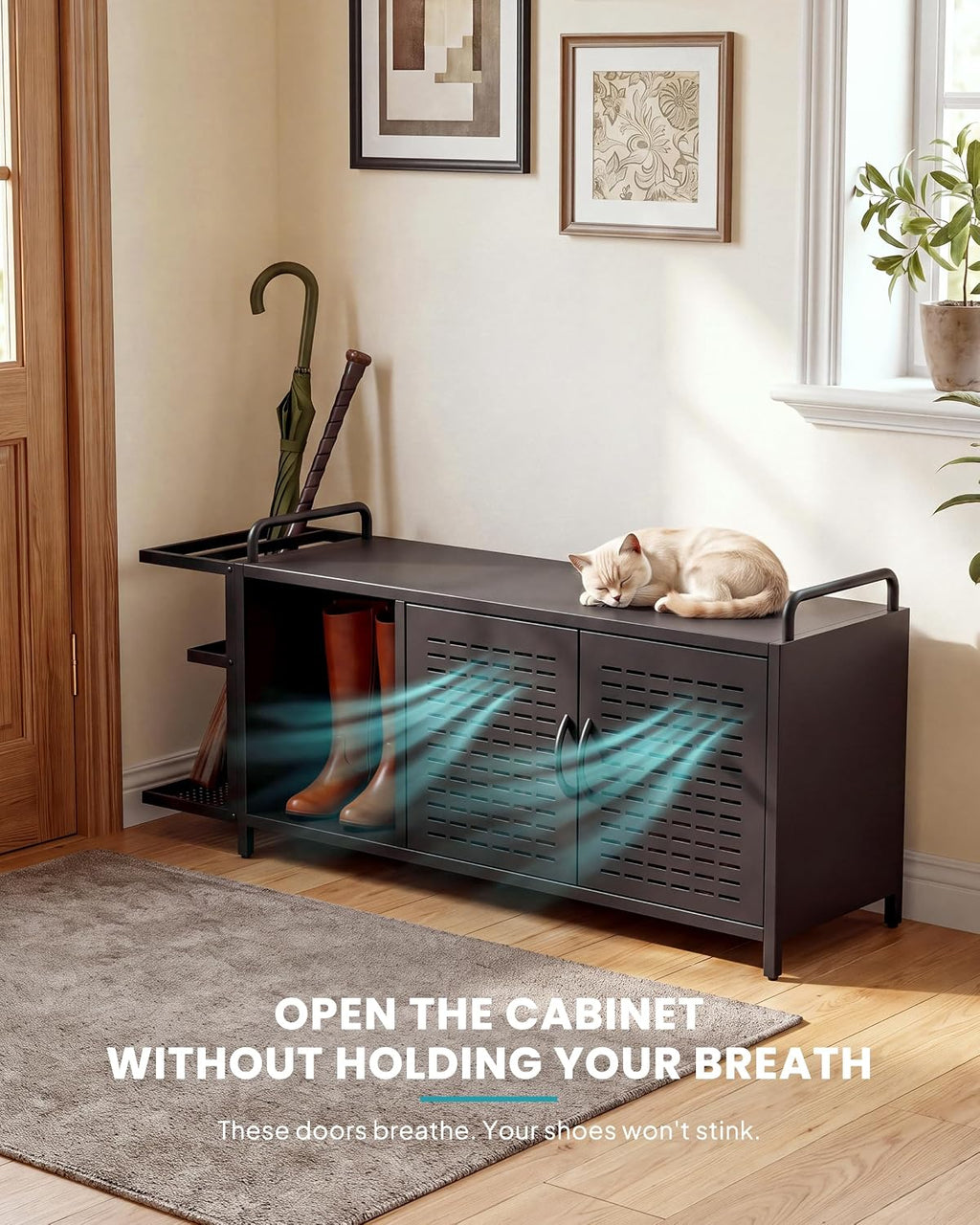 Black 600‑lb Shoe Storage Bench