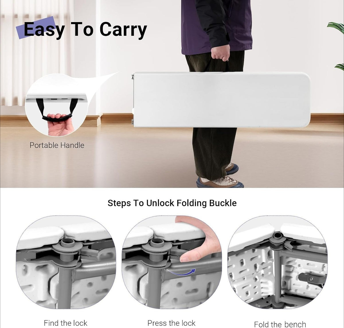 6ft White Plastic Folding Bench