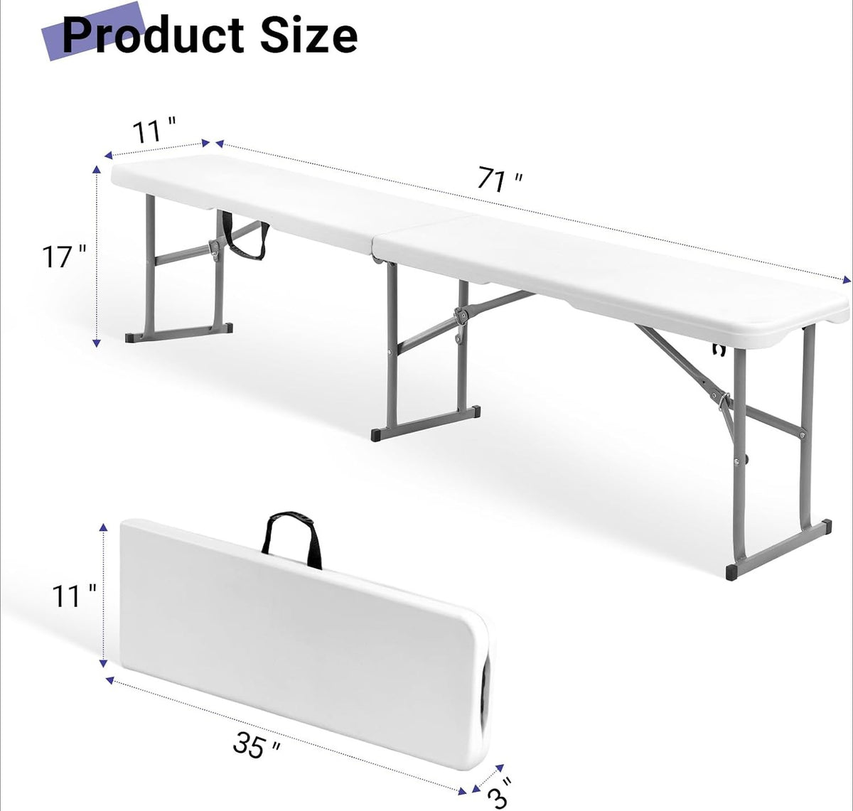 6ft White Plastic Folding Bench